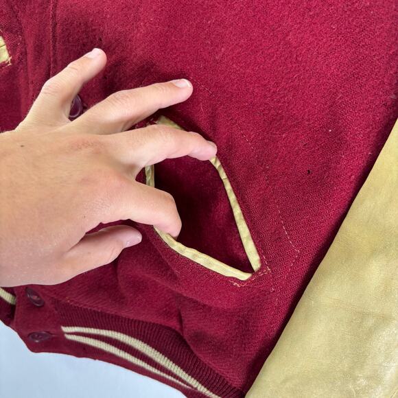 True Vintage 60s Wisconsin Badgers Varsity Letterman Wool Leather Sleeve Jacket - Picture 6 of 16
